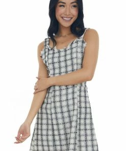 Umgee Coconut Plaid Metallic Threaded Woven Mini Dress