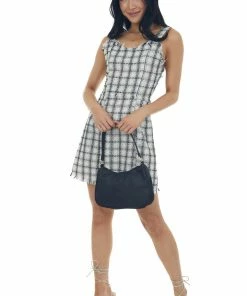 Umgee Coconut Plaid Metallic Threaded Woven Mini Dress 10 Umgee Coconut Plaid Metallic Threaded Woven Mini Dress