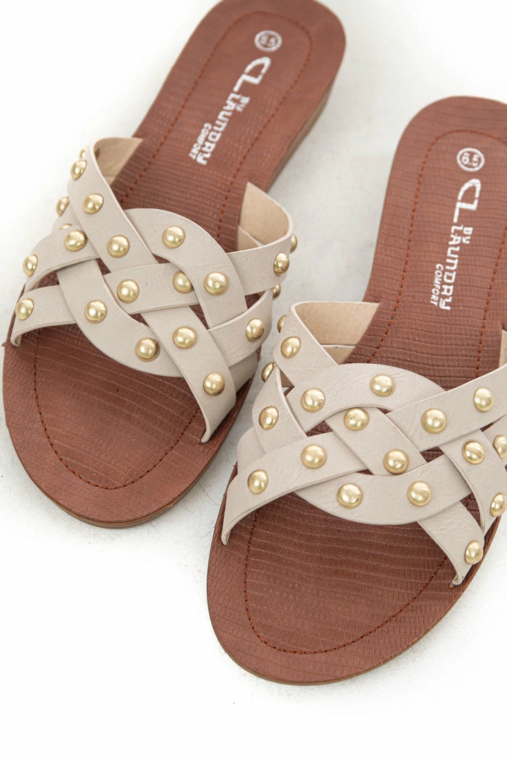 Chinese Laundry Coconut Slip On Sandals With Gold Stud Details 8 Chinese Laundry Coconut Slip On Sandals With Gold Stud Details
