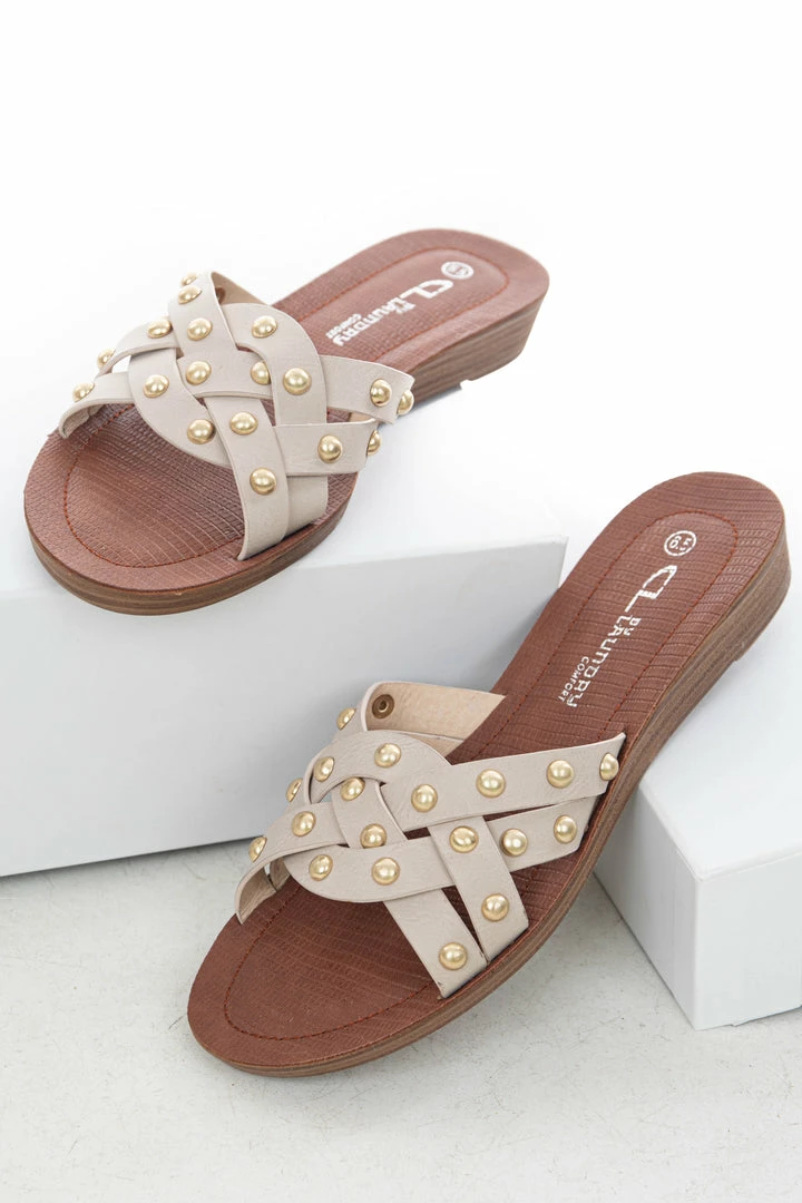 Chinese Laundry Coconut Slip On Sandals With Gold Stud Details 7 Chinese Laundry Coconut Slip On Sandals With Gold Stud Details