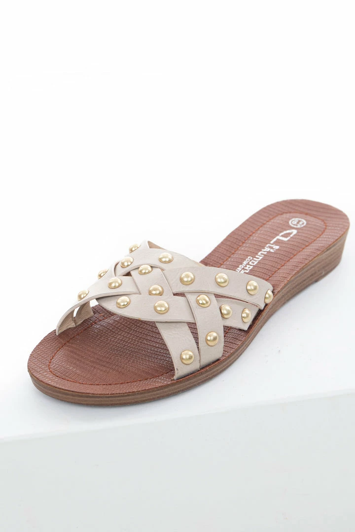 Chinese Laundry Coconut Slip On Sandals With Gold Stud Details 3 Chinese Laundry Coconut Slip On Sandals With Gold Stud Details