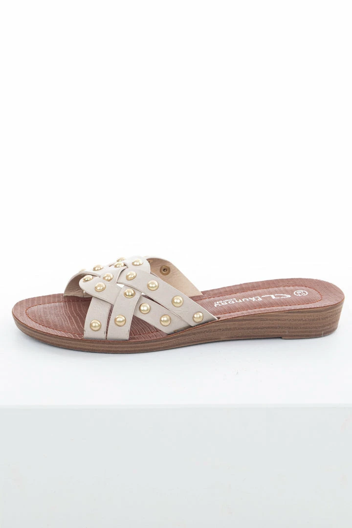 Chinese Laundry Coconut Slip On Sandals With Gold Stud Details 4 Chinese Laundry Coconut Slip On Sandals With Gold Stud Details