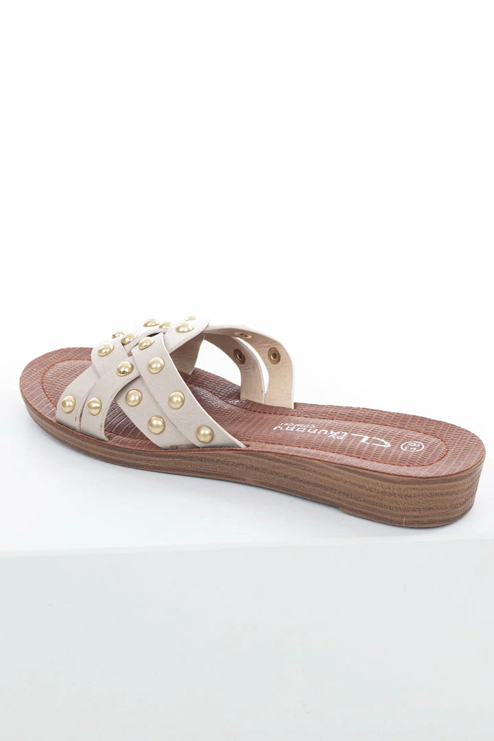 Chinese Laundry Coconut Slip On Sandals With Gold Stud Details 5 Chinese Laundry Coconut Slip On Sandals With Gold Stud Details