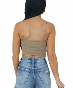 Miss Sparkling Accessories Coffee Checkered Spaghetti Strap Knit Bralette