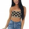 Miss Sparkling Accessories Coffee Checkered Spaghetti Strap Knit Bralette