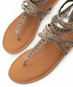 Brand Headquarters Taupe Strappy Sandals With Lace And Rhinestone Details Shoes 14 Brand Headquarters Taupe Strappy Sandals With Lace And Rhinestone Details Shoes