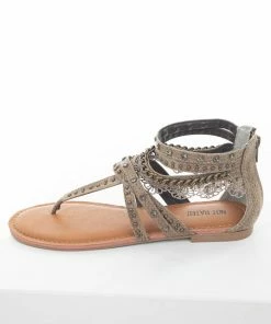 Brand Headquarters Taupe Strappy Sandals With Lace And Rhinestone Details Shoes