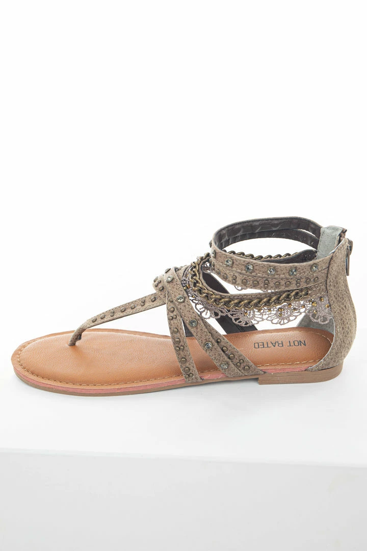 Brand Headquarters Taupe Strappy Sandals With Lace And Rhinestone Details Shoes 3 Brand Headquarters Taupe Strappy Sandals With Lace And Rhinestone Details Shoes