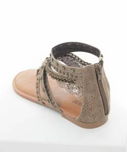 Brand Headquarters Taupe Strappy Sandals With Lace And Rhinestone Details Shoes