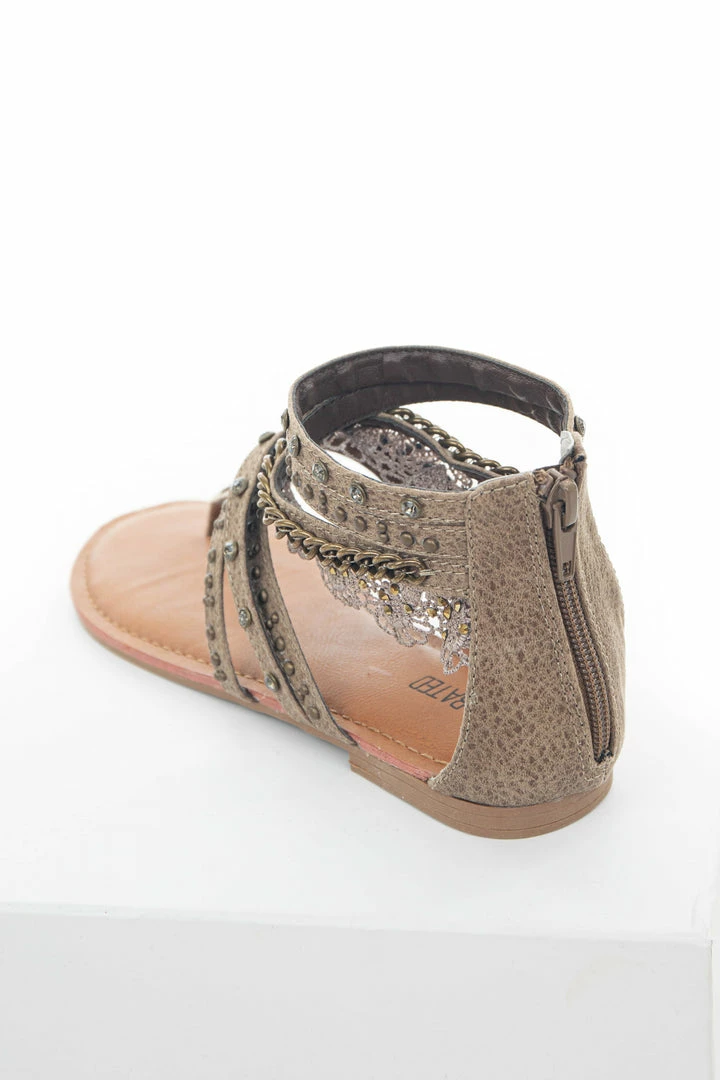 Brand Headquarters Taupe Strappy Sandals With Lace And Rhinestone Details Shoes 4 Brand Headquarters Taupe Strappy Sandals With Lace And Rhinestone Details Shoes