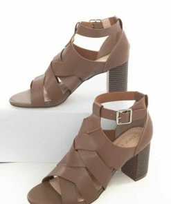 Intouch Footwear Cognac Faux Leather Strappy Heeled Sandals Shoes 20 Intouch Footwear Cognac Faux Leather Strappy Heeled Sandals Shoes
