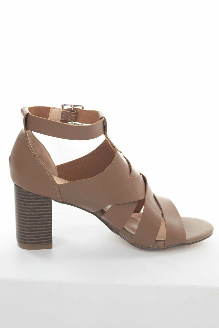 Intouch Footwear Cognac Faux Leather Strappy Heeled Sandals Shoes 5 Intouch Footwear Cognac Faux Leather Strappy Heeled Sandals Shoes