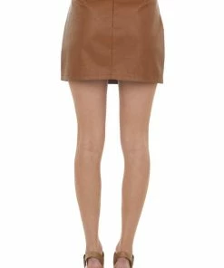 She + Sky Cognac Faux Leather Wrap Mini Skirt Bottoms