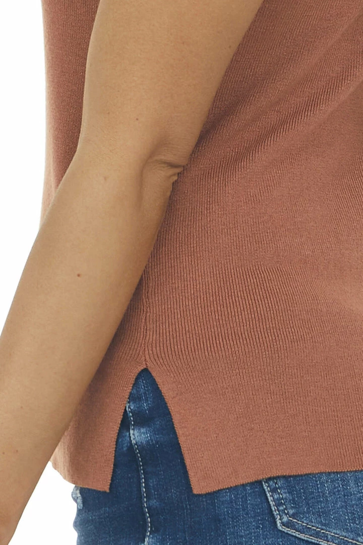 Eesome Cognac High Neckline Ribbed Knit Tank Top 9 Eesome Cognac High Neckline Ribbed Knit Tank Top