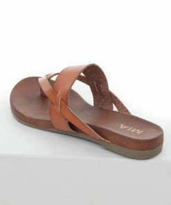 MIA Shoes Cognac Faux Leather Strappy Flat Thong Sandals