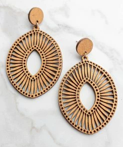 Urbanista Accessories Cognac Light Wood Filigree Dangle Earrings