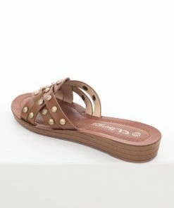Chinese Laundry Shoes Cognac Slip On Sandals With Gold Stud Details