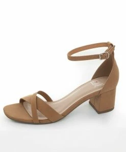 FORTUNE DYNAMIC Cognac Ankle Strap Criss Cross Block Heels