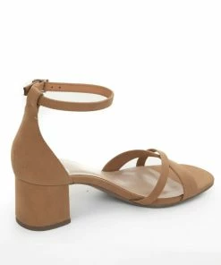 FORTUNE DYNAMIC Cognac Ankle Strap Criss Cross Block Heels