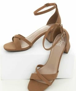 FORTUNE DYNAMIC Cognac Ankle Strap Criss Cross Block Heels