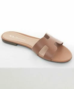Chinese Laundry Cognac Leather Geometric Strap Flat Sandals Shoes