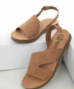 FORTUNE DYNAMIC Shoes Cognac Open Toe Split Strap Sling Back Sandals