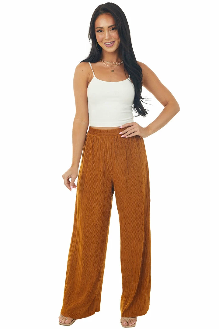 Ces Femme Copper Elastic Waist Wide Leg Ribbed Pants 3 Ces Femme Copper Elastic Waist Wide Leg Ribbed Pants