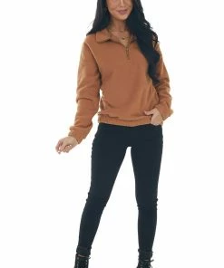 Shewin Copper Half Zipper Pullover Fleece Sweatshirt Tops 22 Shewin Copper Half Zipper Pullover Fleece Sweatshirt Tops
