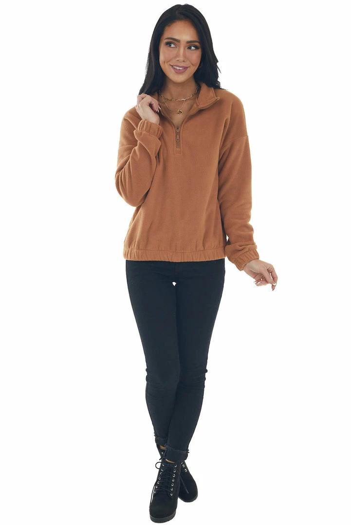 Shewin Copper Half Zipper Pullover Fleece Sweatshirt Tops 5 Shewin Copper Half Zipper Pullover Fleece Sweatshirt Tops