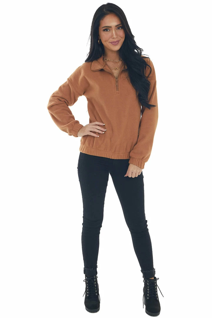 Shewin Copper Half Zipper Pullover Fleece Sweatshirt Tops 6 Shewin Copper Half Zipper Pullover Fleece Sweatshirt Tops