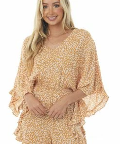 Lush Clothing Copper Leopard Romper With Open Flowy Sleeves