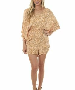 Lush Clothing Copper Leopard Romper With Open Flowy Sleeves