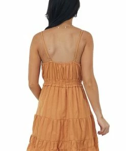 Very J Copper Surplice Tiered Drawstring Cami Dress Dresses