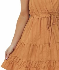 Very J Copper Surplice Tiered Drawstring Cami Dress Dresses