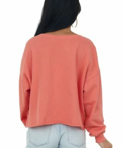 Trend Notes Coral Arizona Graphic Sweatshirt With Rolled Hemline Tops