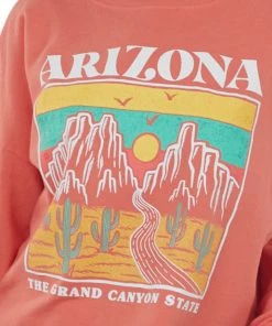 Trend Notes Coral Arizona Graphic Sweatshirt With Rolled Hemline Tops