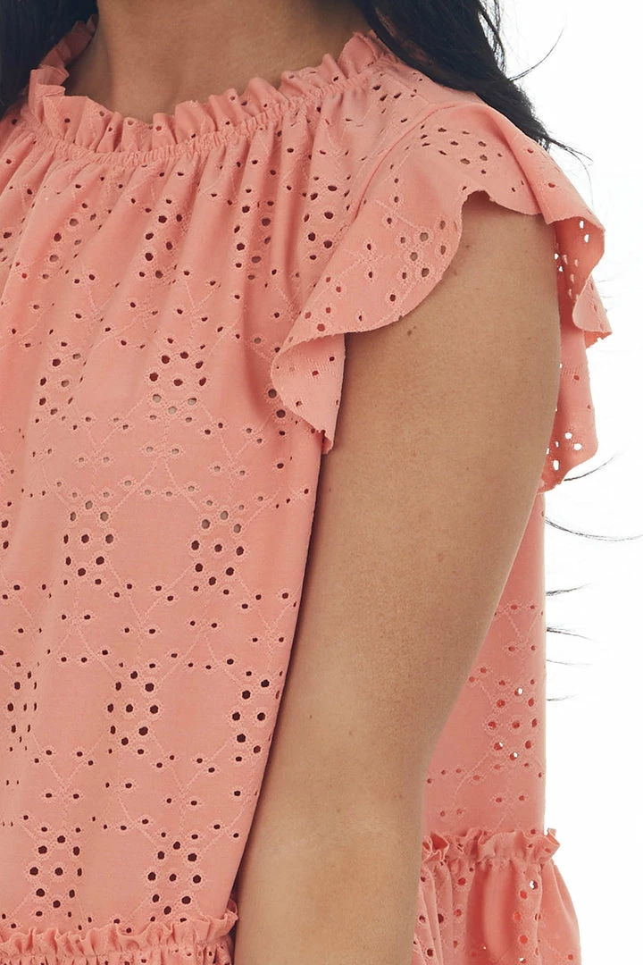 Ces Femme Tops Coral Cap Sleeve Peplum Eyelet Lace Knit Top 8 Ces Femme Tops Coral Cap Sleeve Peplum Eyelet Lace Knit Top