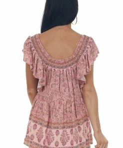 Davi & Dani Coral Floral Drop Waist Smocked Neck Blouse 12 Davi & Dani Coral Floral Drop Waist Smocked Neck Blouse