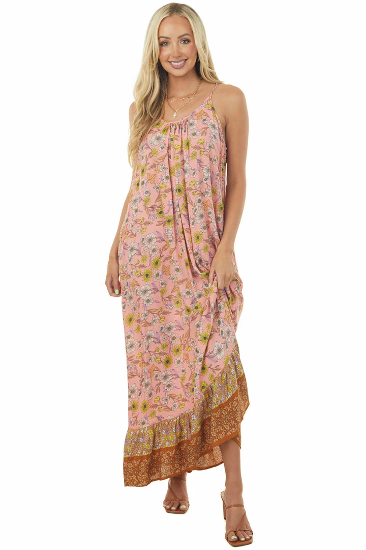 Kori America Coral Floral Print Sleeveless Maxi Dress Dresses 5 Kori America Coral Floral Print Sleeveless Maxi Dress Dresses