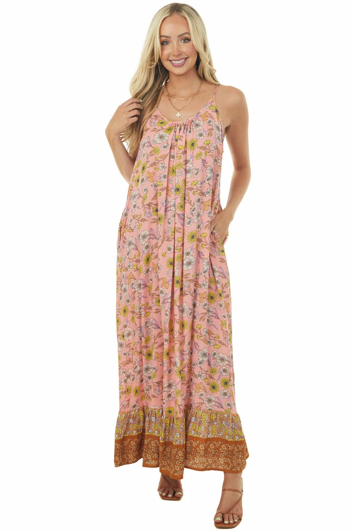 Kori America Coral Floral Print Sleeveless Maxi Dress Dresses 7 Kori America Coral Floral Print Sleeveless Maxi Dress Dresses