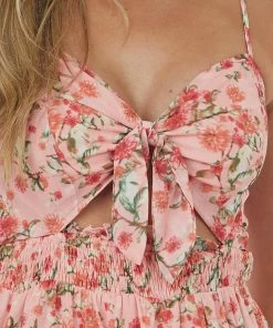 She + Sky Coral Floral Print Sweetheart Neck Maxi Dress Dresses