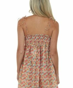 Umgee Dresses Coral Floral Tie Strap Babydoll Mini Dress 12 Umgee Dresses Coral Floral Tie Strap Babydoll Mini Dress