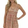 Umgee Dresses Coral Floral Tie Strap Babydoll Mini Dress