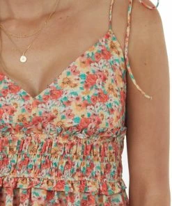 Umgee Dresses Coral Floral Tie Strap Babydoll Mini Dress 13 Umgee Dresses Coral Floral Tie Strap Babydoll Mini Dress