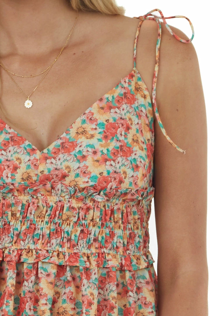 Umgee Dresses Coral Floral Tie Strap Babydoll Mini Dress 8 Umgee Dresses Coral Floral Tie Strap Babydoll Mini Dress