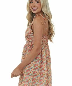Umgee Dresses Coral Floral Tie Strap Babydoll Mini Dress 11 Umgee Dresses Coral Floral Tie Strap Babydoll Mini Dress