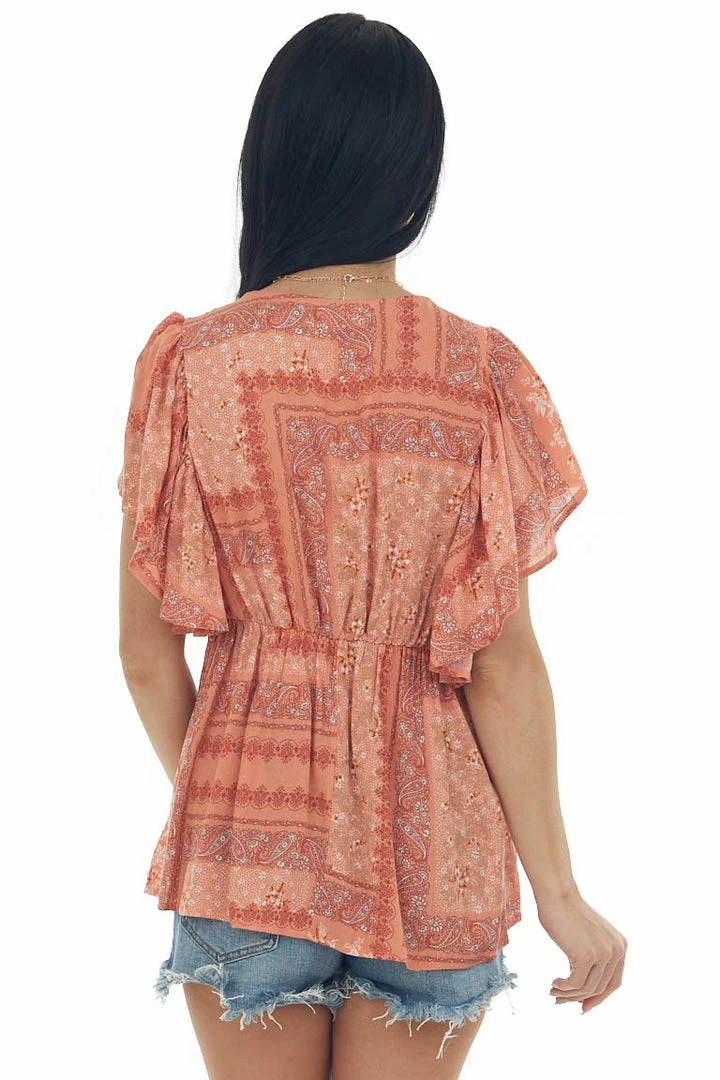 Haptics Tops Coral Printed V Neck Babydoll Blouse 9 Haptics Tops Coral Printed V Neck Babydoll Blouse