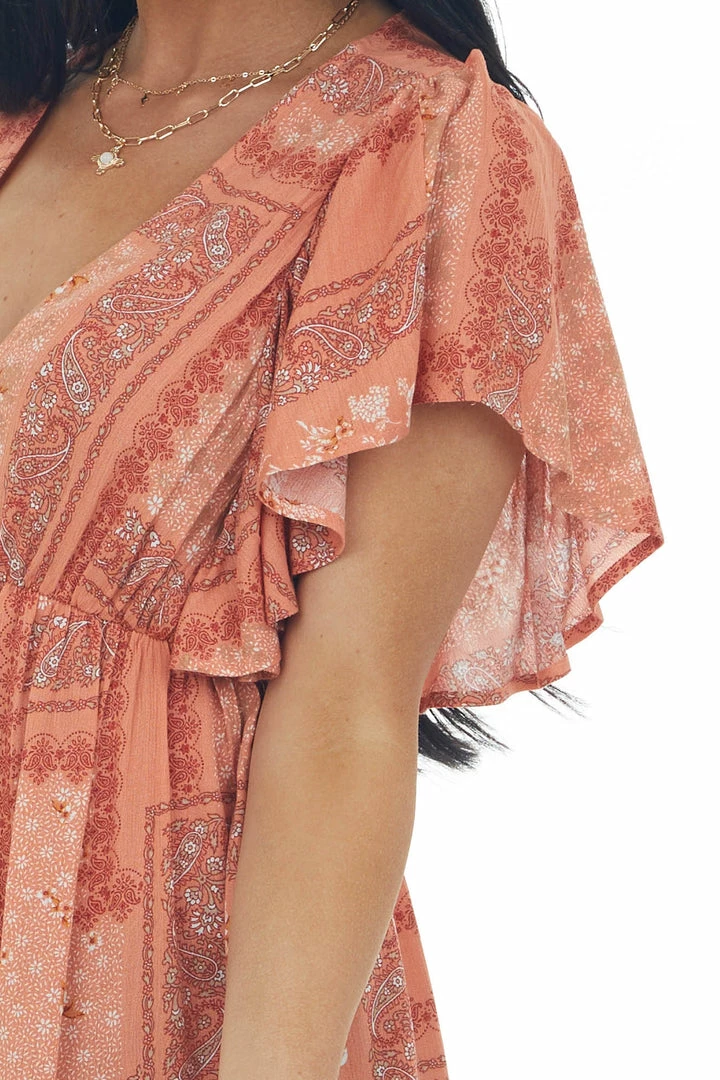 Haptics Tops Coral Printed V Neck Babydoll Blouse 10 Haptics Tops Coral Printed V Neck Babydoll Blouse