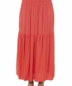 Ninexis Coral Smocked Waist Tiered Woven Maxi Skirt Bottoms