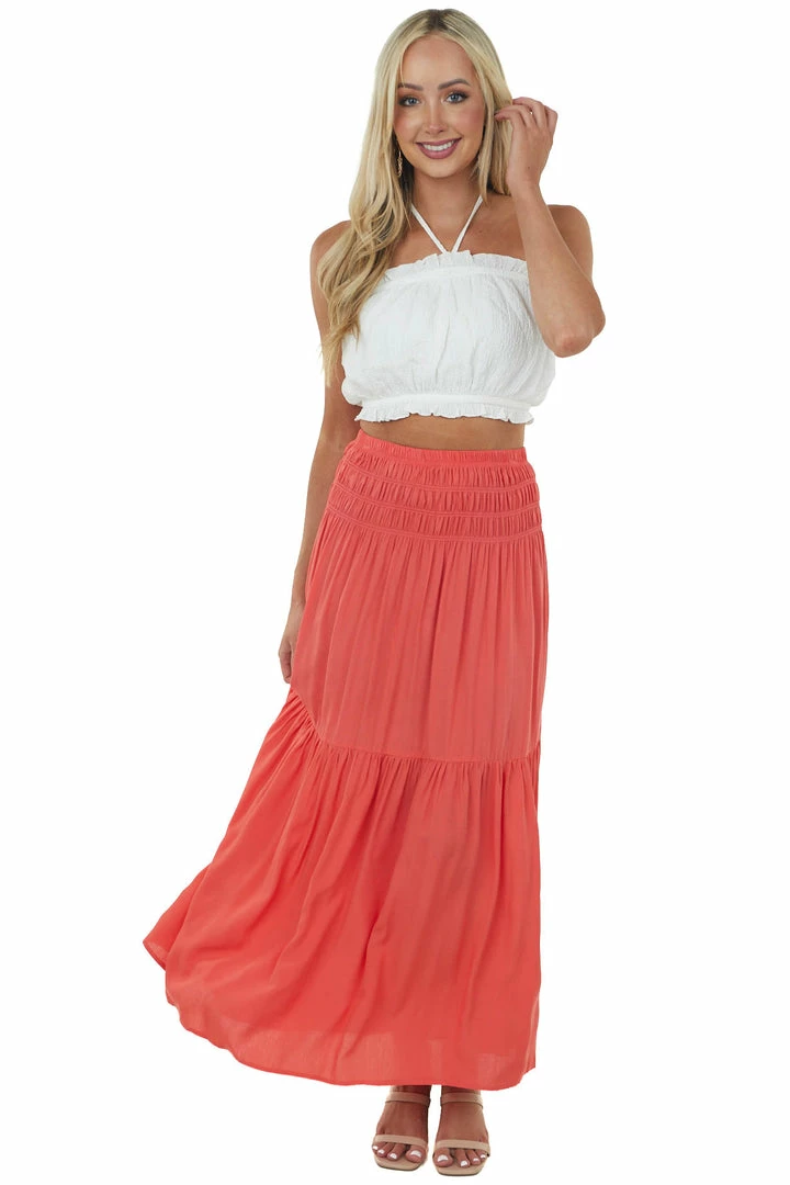 Ninexis Coral Smocked Waist Tiered Woven Maxi Skirt Bottoms 3 Ninexis Coral Smocked Waist Tiered Woven Maxi Skirt Bottoms